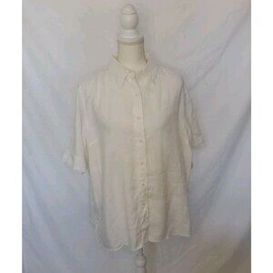 Lauren Ralph Lauren 100% Linen Shirt Women's 1XL White Button Up Short Sleeve
